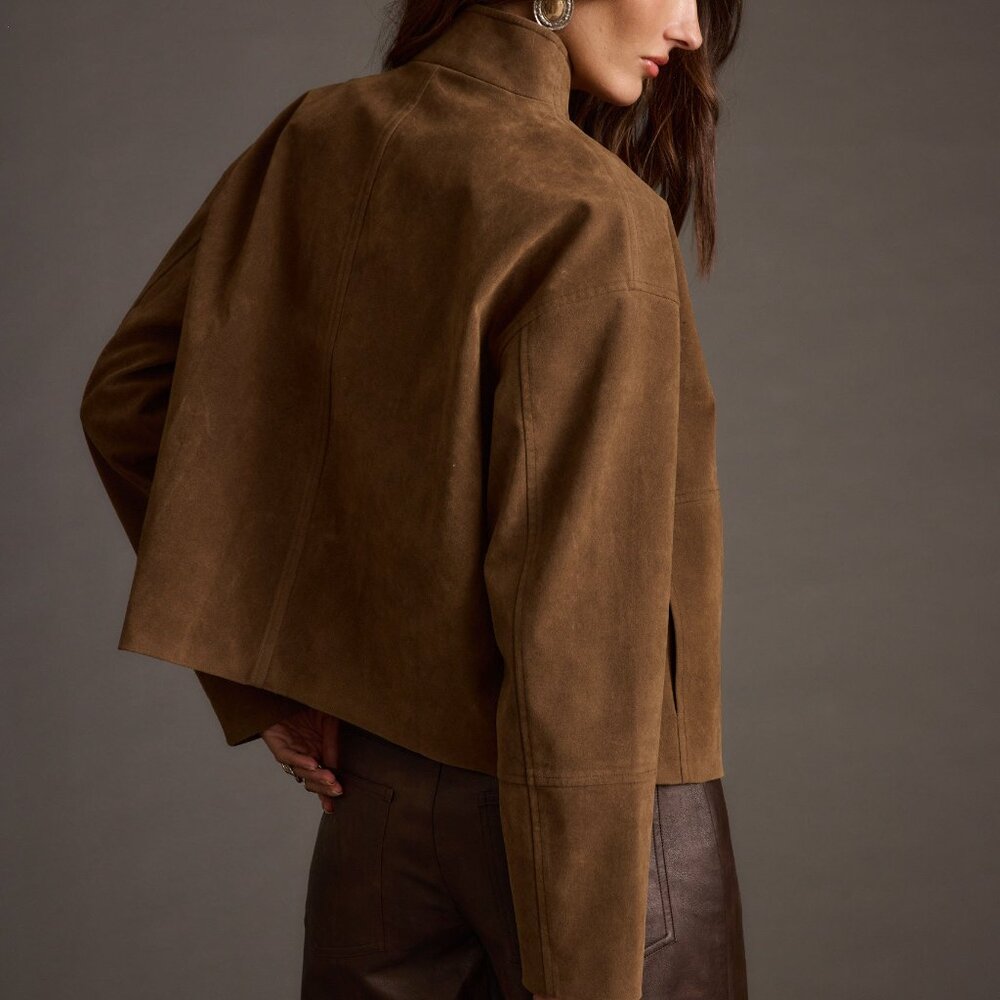 12th Tribe Sienna Brown Vegan Suede Jacket Size Large - Picture 2 of 6
